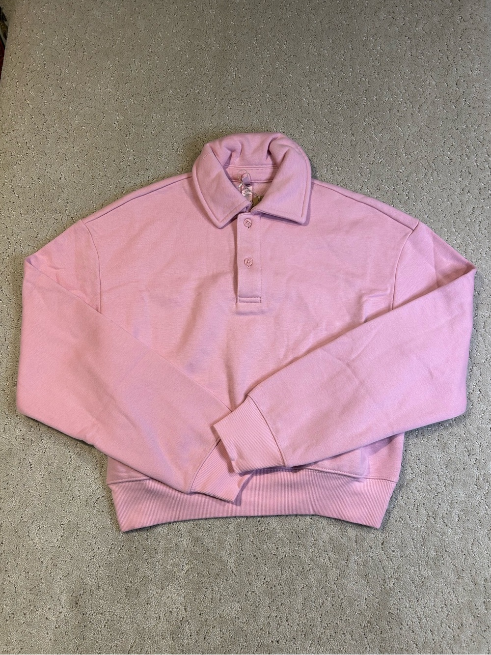 NWT SKIMS COTTON FLEECE POLO SWEATSHIRT COLOR: HALITE SIZE: XXS